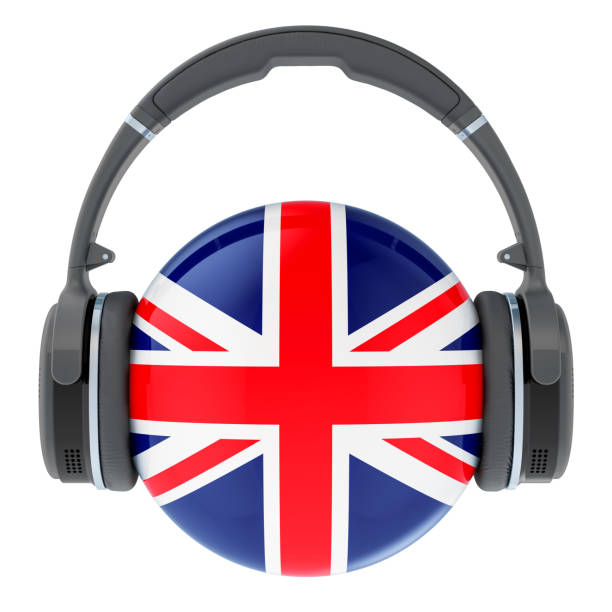 istock Headphones with British flag, 3D rendering isolated on white background 1297596242
