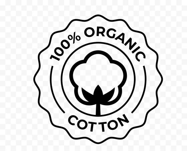 Cotton 100 organic bio and eco certificate icon, vector package stamp. Cotton flower logo for certified natural eco textile fabric and bio soft cosmetics Cotton 100 organic bio and eco certificate icon, vector package stamp. Cotton flower logo for certified natural eco textile fabric and bio soft cosmetics cotton ball stock illustrations