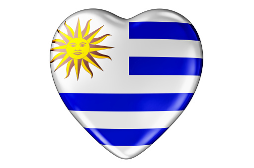 Heart with Uruguayan flag, 3D rendering isolated on white background