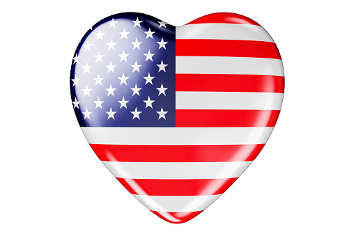 Heart with the United States flag, 3D rendering isolated on white background