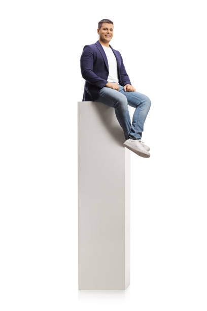 istock Young professional man sitting on a high white column 1297597885
