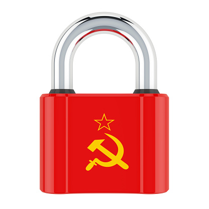 Padlock with the USSR flag, 3D rendering isolated on white background
