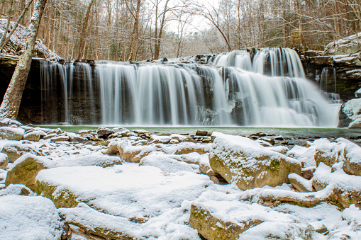 Brush Creek Falls in West Virginia after a snow fall