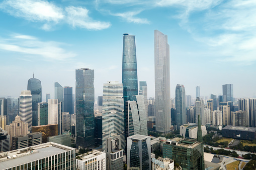 Aerial photography of Guangzhou financial center architectural landscape and skyline panorama