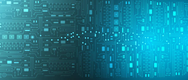 illustrations, cliparts, dessins animés et icônes de circuit imprimé futuriste vector abstract, carte mère électronique, illustration haute technologie informatique fond de couleur bleu foncé. concept de technologie numérique de haute technologie. - circuit board abstract boarding technology