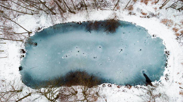 Photo of Frozen fishpond - aerial view