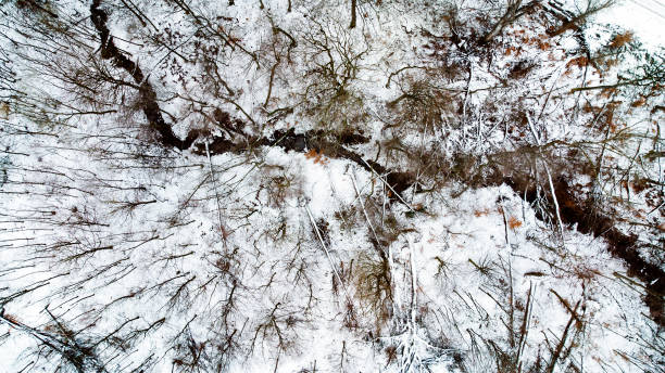 Wintery river scenery - aerial view