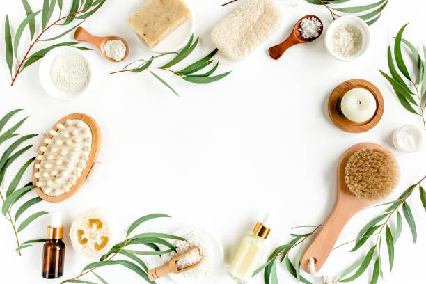 istock Spa concept with eucalyptus oil and eucalyptus leaf extract natural organic spa cosmetics products eco friendly bathroom accessories.Skincare concept 1297609516