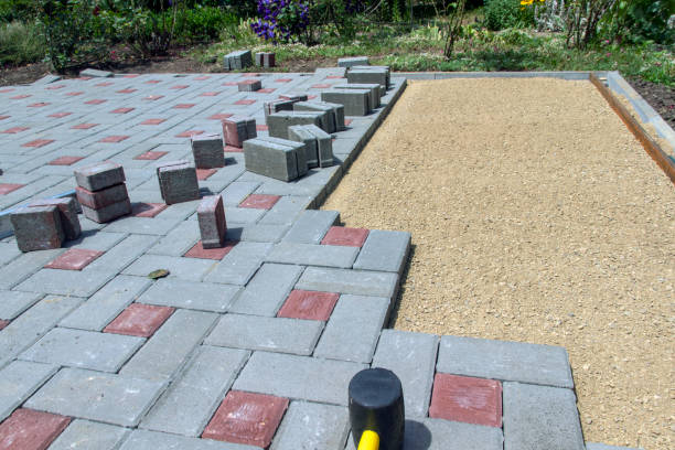 istock stone block sidewalk. Road paving, construction, sidewalk repair. Selective focus. 1297611355