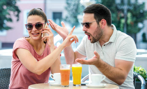 istock Bad relationships. Couple at the meeting having problem in communication 1297614516