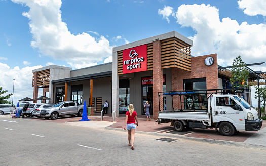 White River,SouthAfrica - 14th January 2021: Entrance to sporting clothing store in outdoor shopping mall