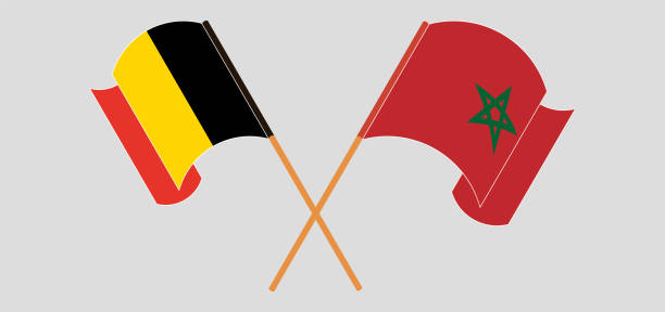illustrazioni stock, clip art, cartoni animati e icone di tendenza di bandiere incrociate e sventolanti del belgio e del marocco - belgium morocco