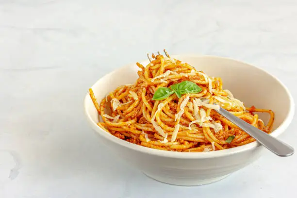Traditional Italian Spaghetti Bolognese in the Bowls
