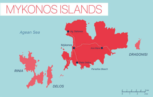ilustraciones, imágenes clip art, dibujos animados e iconos de stock de mapa editable detallado de la isla de mykonos - mediterranean sea sea greece mediterranean countries