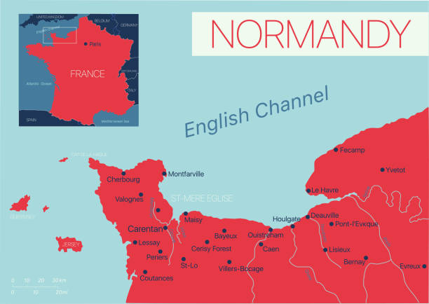 Mappa modificabile dettagliata della Normandia di Francia - illustrazione arte vettoriale