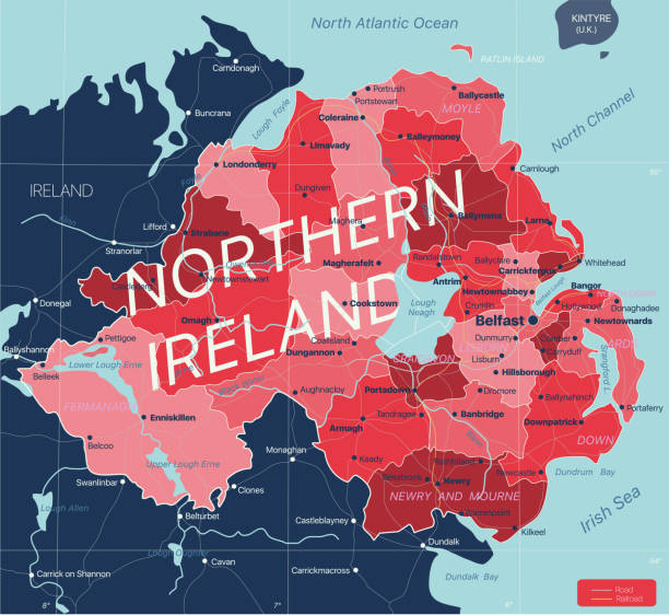 ilustraciones, imágenes clip art, dibujos animados e iconos de stock de mapa editable detallado país de nothern ireland - northern ireland