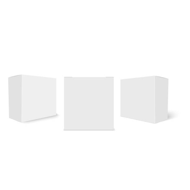 białe puste kartonowe pudełka makietowe. wektor - cardboard box white background paper closed stock illustrations