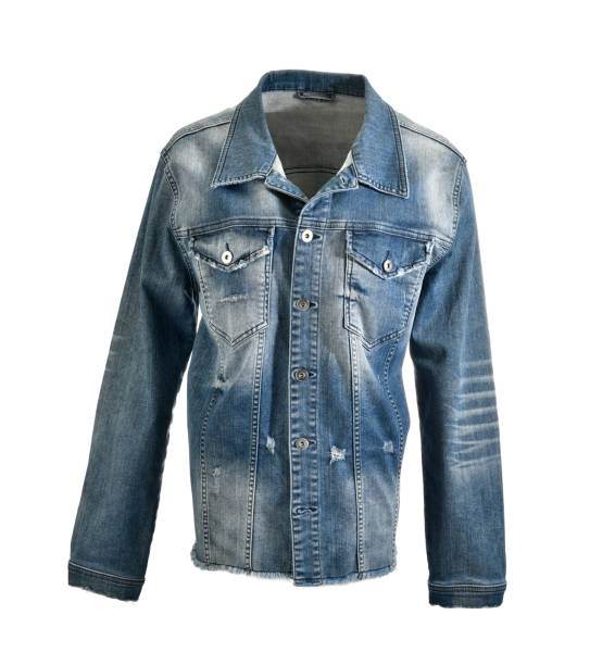 istock Stone washed denim jacket on invisible mannequin isolated on white background 1297623577