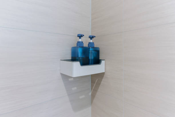 istock Blue bottle bath fluid in a clean and comfortable bathroom 1297624487