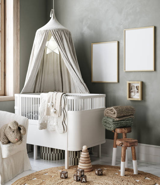 istock Mock up frame in cozy nursery interior background, Scandinavian style 1297624749
