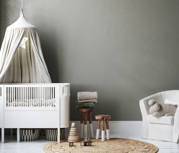 istock Cozy nursery interior background, Scandinavian style 1297624772