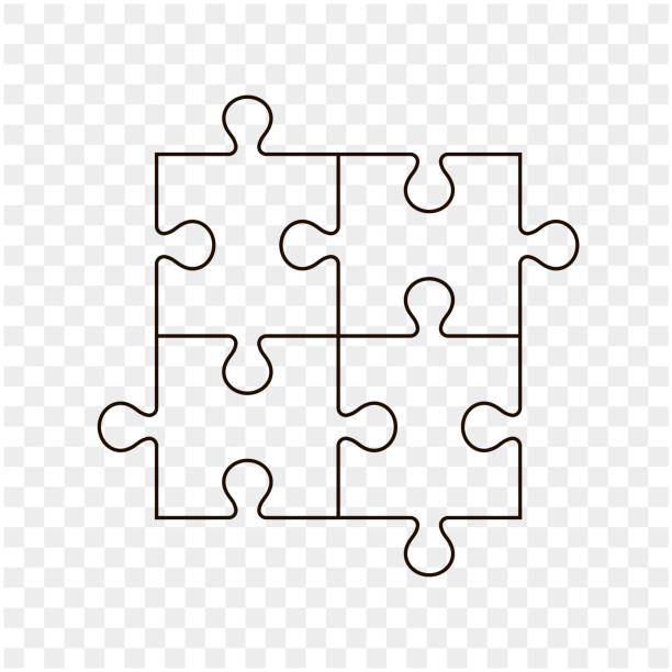 Puzzle Template. Puzzle pieces vector set. Separate puzzle pieces. Editable Stroke. Puzzle isolated on transparent background. Vector Puzzle pieces vector set. Separate puzzle pieces. Editable Stroke. jigsaw puzzle stock illustrations