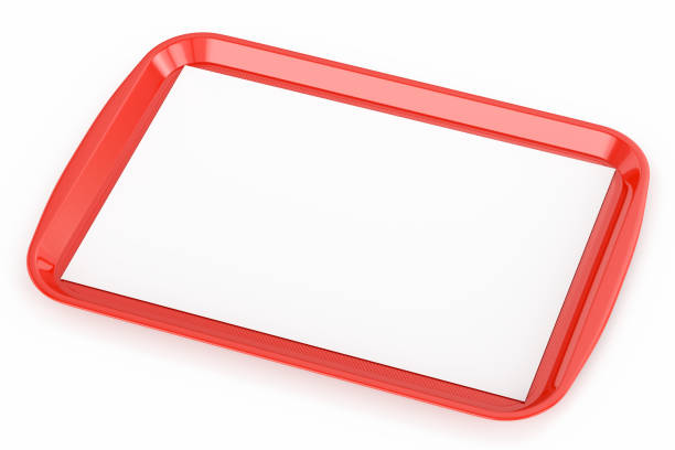 red plastic food tray with empty liner - plastic tray imagens e fotografias de stock