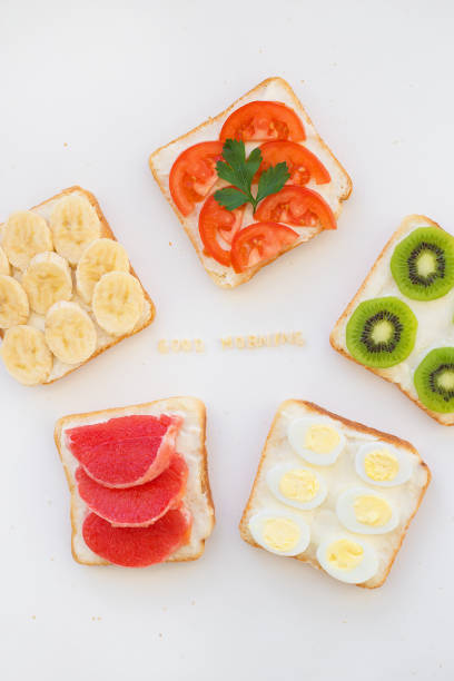 istock bright mix sandwiches for breakfast, good morning inscription 1297627671