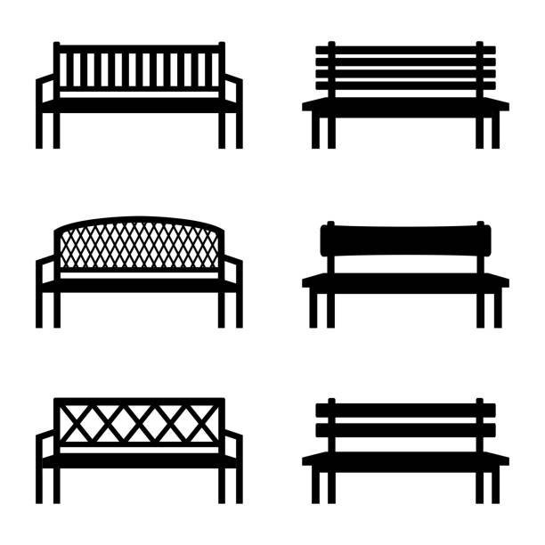 벤치, 벡터 일러스트의 실루엣 세트 - bench park bench park wood stock illustrations