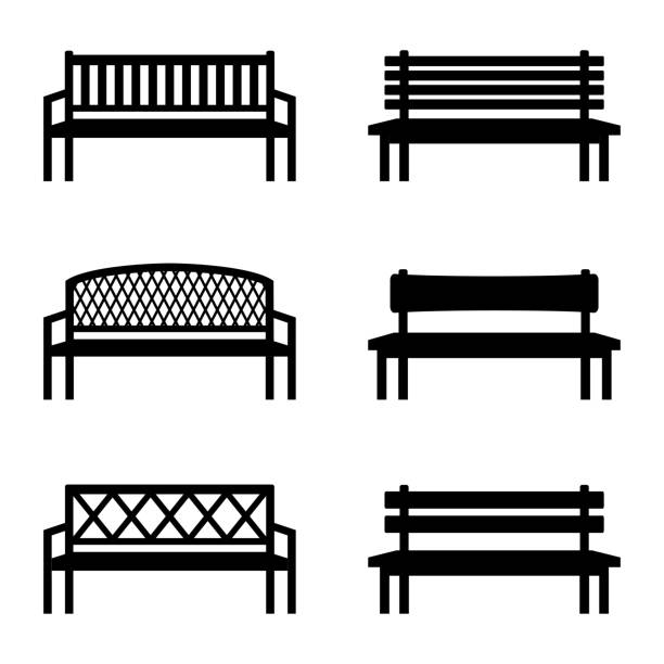 ilustrações de stock, clip art, desenhos animados e ícones de set of silhouettes of benches, vector illustration - bench park park bench silhouette