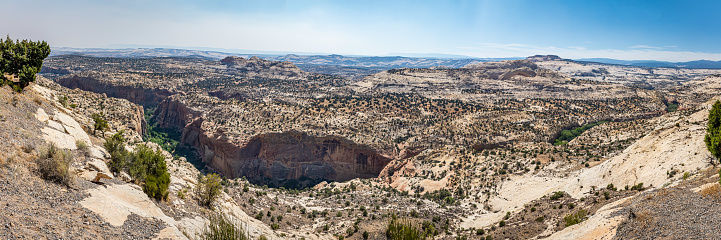 View of Calf Creek Canyon and Lower Calf Creek Falls Trail from the Calf Creek Viewpoint along the Hogback section of Utah Highway 12 in Grand Staircase - Escalante National Monument.