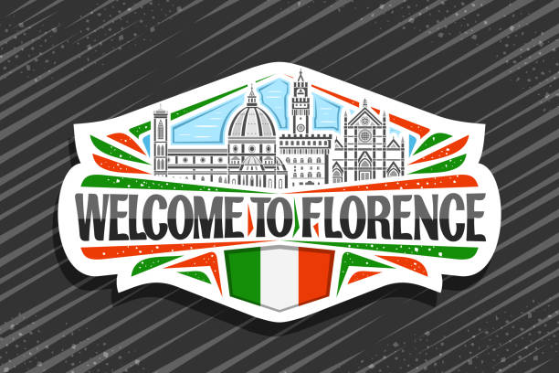 vektorlabel für florenz - italian flag skyline famous place flag stock-grafiken, -clipart, -cartoons und -symbole