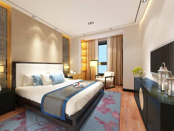 istock 3d render of luxury hotel suite room, bedroom 1297634421