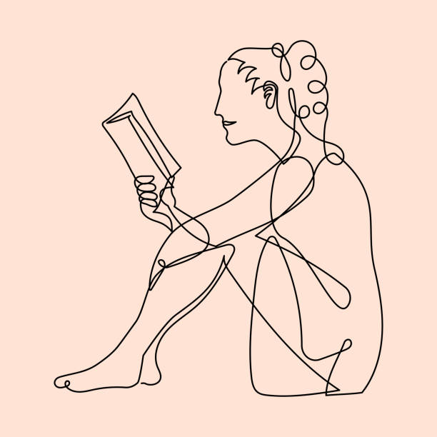 Hand Drawing of woman Reading, Continuous line Illustration Hand Drawing of woman Reading, Continuous line Illustration, in a modern trendy style. Vector Portrait of a female. For Beauty Concept, t-Shirt Print, postcard, poster - Vector Illustration sequence dress stock illustrations