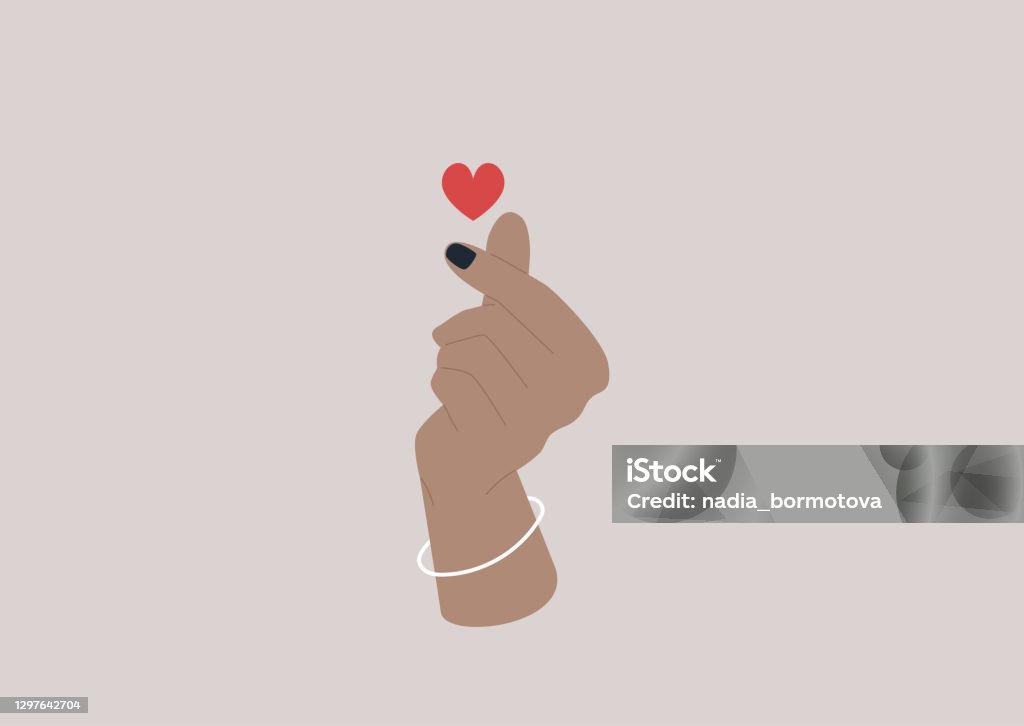 한국의 손가락 심장 제스처, 세인트 발렌타인 컨셉, 현대적인 라이프 스타일과 관계 - 로열티 프리 하트 모양 벡터 아트
