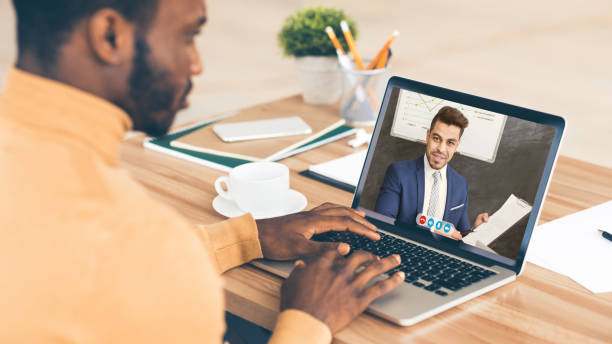 istock Two Diverse Male Colleagues Having Video Chat Indoor, Panorama, Collage 1297642860