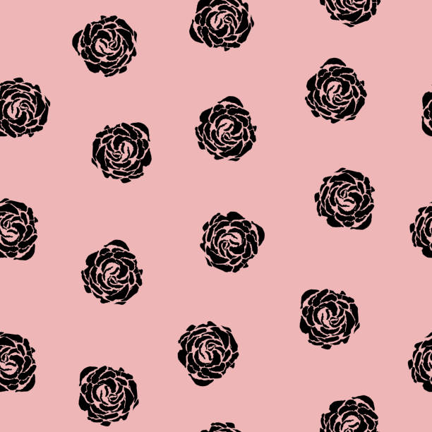 nahtloses muster schwarze rosen auf rosa hintergrund. hübsche mädchen altmodische floral einfachen druck, vektor eps 10 - lace seamless vector silhouette stock-grafiken, -clipart, -cartoons und -symbole