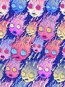 istock Hand-drawn abstract cartoon seamless illustration - Liquid anthropomorphic heads. 1297645624