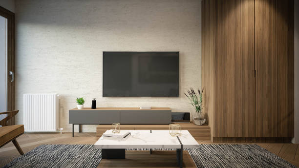 istock Interior Design. Architecture. Computer generated image of small living room. Architectural Visualization. 3D rendering. 1297648037