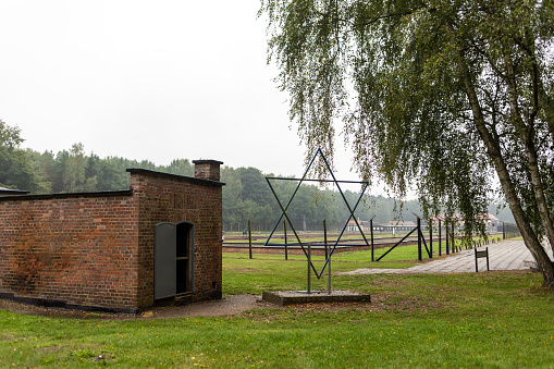 Sztutowo, Poland - Sept 5, 2020: The symbolic Star of David next to the Gas Chamber at the former Nazi Germany Concentration Camp, Stutthof, Poland