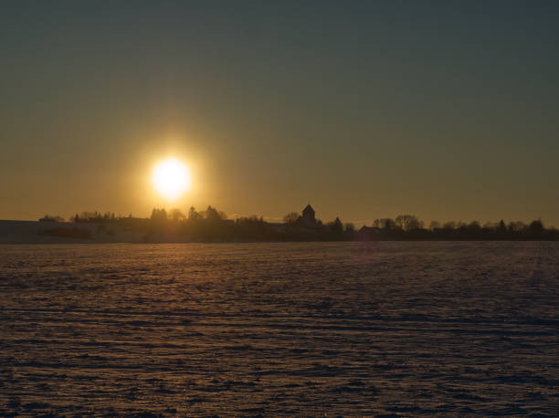 sunset thuringia krippendorf winter snow background postcard flyer moody atmospheric colour sky