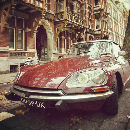 Amsterdam, Netherlands- 21 October 2012: Old Citroen DS car parked on the streets of Amsterdam