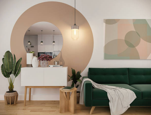 kleine, kleurrijke woonkamer - decor stockfoto's en -beelden
