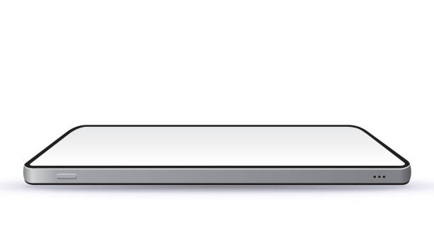 реалистичный черный мобильный телефон вектор mockup с горизонтальной точки зрения перспективы. широкоэкранный безрамоставный смартфон изол� - лежа stock illustrations
