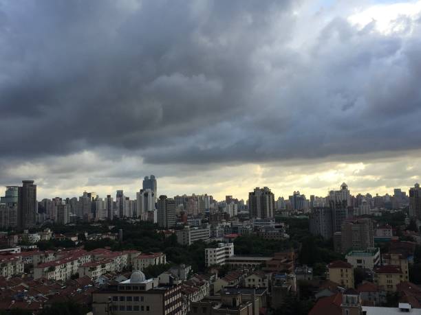 istock Crazy sky in Shanghai. The horizon above the city. Different clouds, dramatic sky, sunset. 1297660222