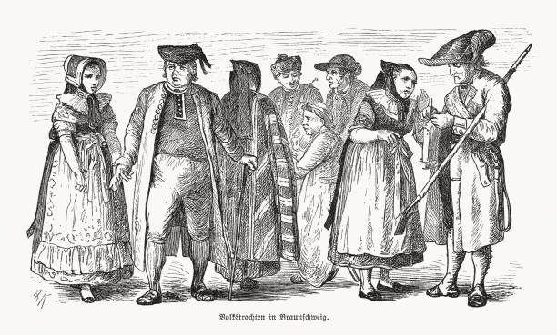 istock Folk costumes in Braunschweig, Germany, wood engraving, published in 1893 1297661496