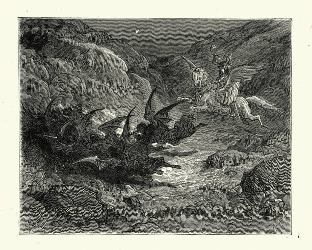 istock Medieval knight chasing demons away with a magic horn, Fantasy 1297665180