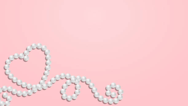ilustraciones, imágenes clip art, dibujos animados e iconos de stock de realista perlas perlas corazón en forma de fondo rosa pastel. hilo de collar blanco. vector para joyería, romántico, diseño de la boda. - pearl jewelry wedding necklace