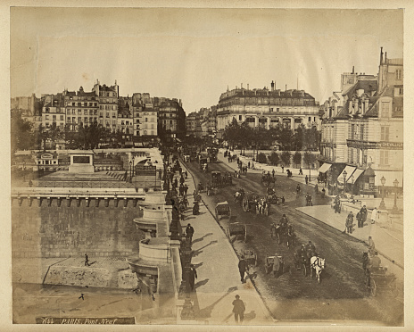 A bridge over the river Seine in Paris. Black and white panorama.