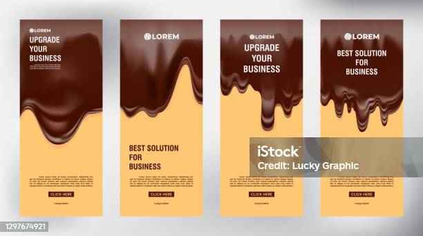 Set Of Melted Chocolate Roll Up Business Brochure Flyer Banner Design Vertical Template Cover Presentation Background Modern Publication Xbanner And Flagbanner Roll Up Banner Stand Template Design - Arte vetorial de stock e mais imagens de Chocolate